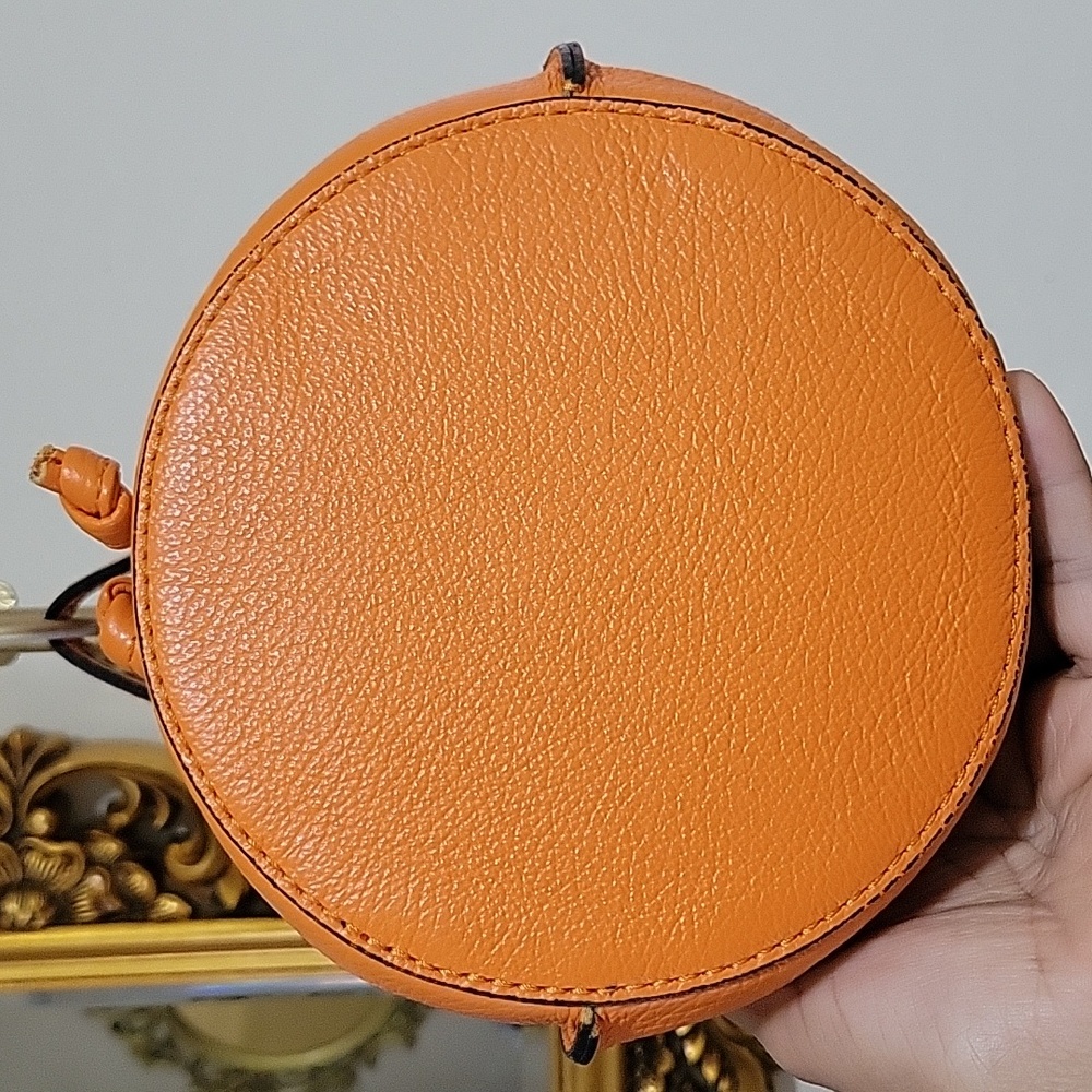 REAL LEATHER Orange Pebble Leather Hobo Bucket Bag - Picture 8 of 12